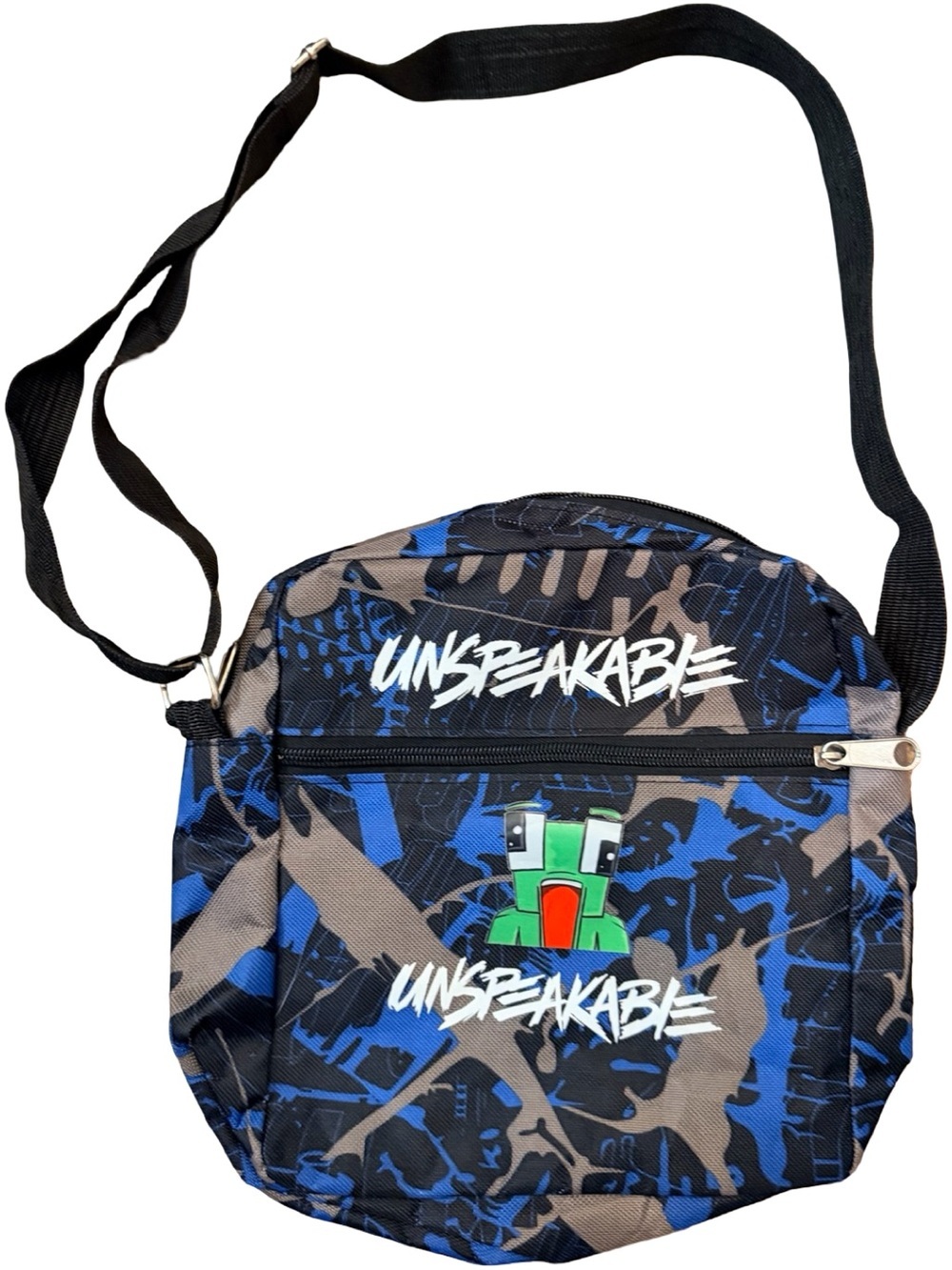Unspeakable Blue Camo Crossbody Bag | Minecraft Frog Graphic | Kids Gamer Bag